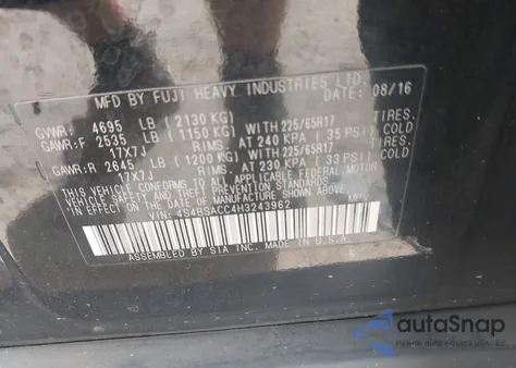 2017 Subaru Outback 2.5I Premium from USA, damaged, VIN 4S4BSACC4H3243962